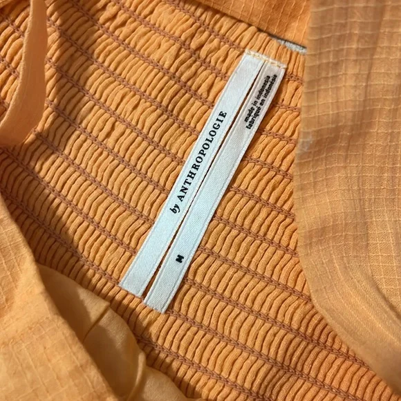 Anthropologie Square Neck Puff Sleeve Orange Dress Size Medium - Picture 6 of 11